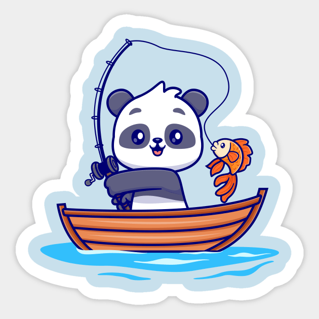 Cute Panda Fishing On Boat Cartoon Sticker by Catalyst Labs